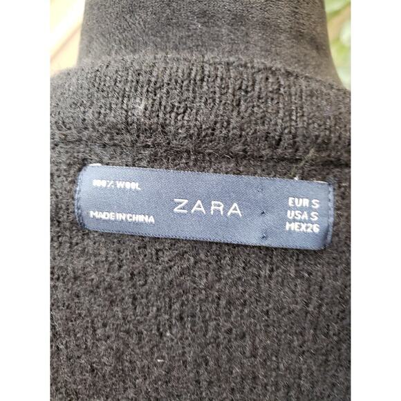 Zara Cardigan Women's Small Black Sequin Embroidered Trim 100% Wool Open Front - Picture 3 of 10